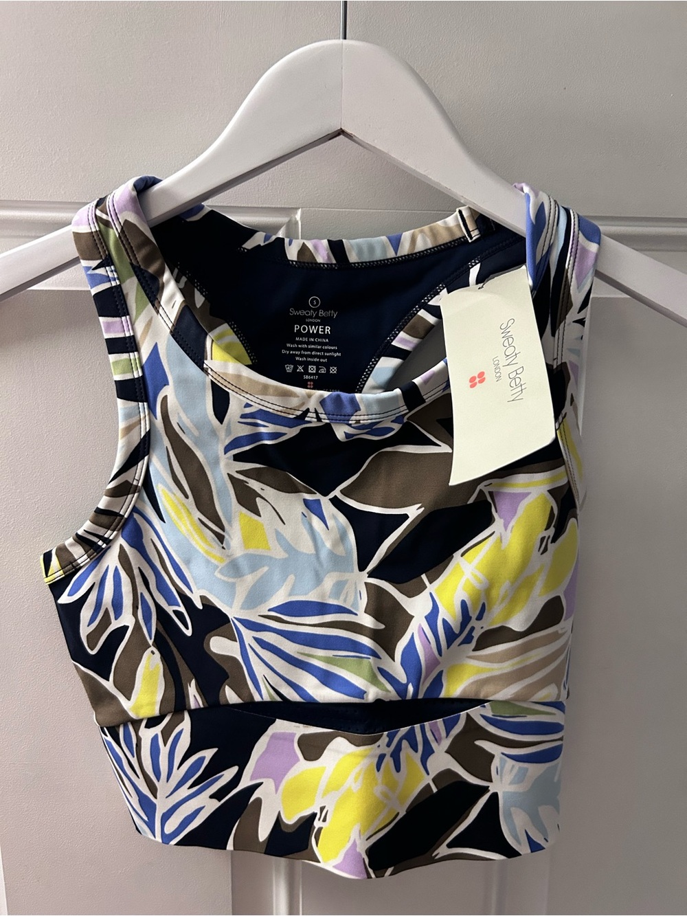 Sweaty Betty Floral-Print Power Crop Tank - Blue, Yellow, Black, Cream, Purple